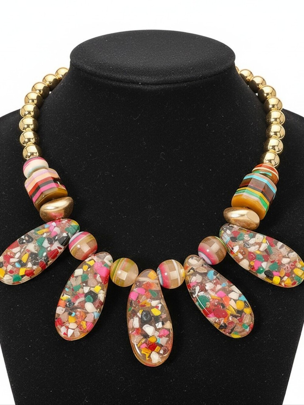 Bold Terrazzo Resin Beaded Statement Charm Necklace
